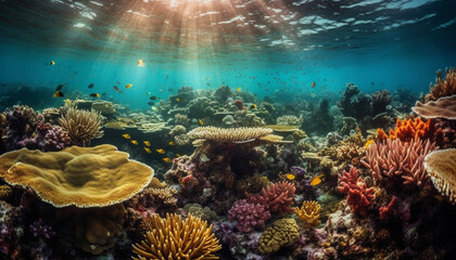 Fototapeta na wymiar Underwater adventure reveals natural beauty of tropical seascape and wildlife generated by AI