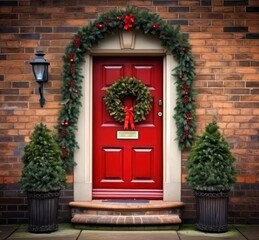 Fototapeta na wymiar Home door Christmas decoration