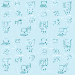 Seamless pattern with hand drawn office icons. Vector illustration.