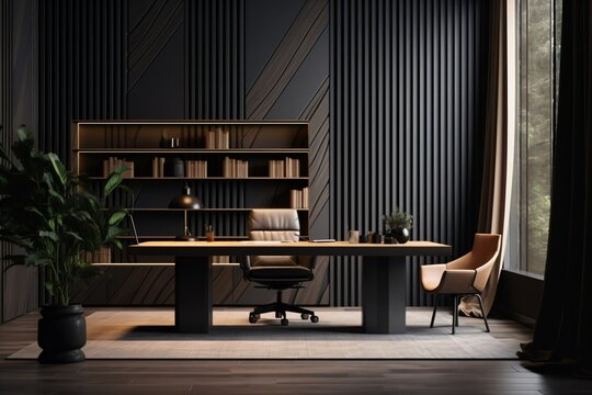 Modern office room of the senior management, in black theme