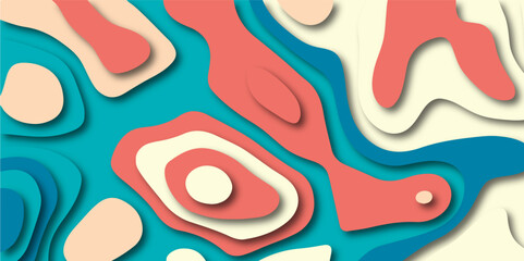 paper cut 3d render topography abstract ,beautiful color palette colors, waves and layers, flat fiber structures, holes, macro texture digital art ,background for desktop, vector illustration
