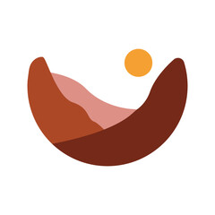 Monochrome abstract landscapes in the shape of a circle. Mountains, river, sea view. Hills, sun, Moon. Round Icons. Flat Abstract design. Scandinavian-style landscapes. 