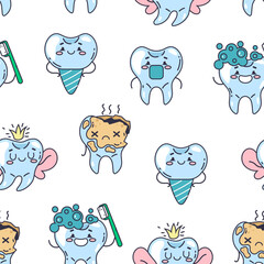 Dental dentist tooth cute teeth seamless pattern background concept. Vector graphic design illustration