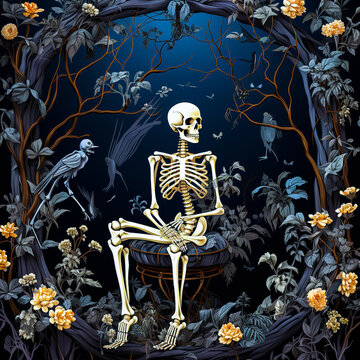 Halloween Skelett sitzt