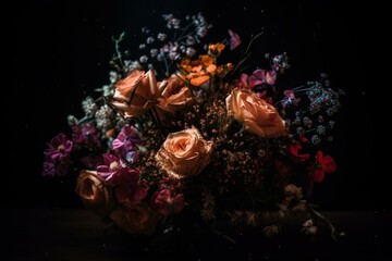 Obraz na płótnie Canvas Sparkling flower bouquet against dark backdrop. Generative AI