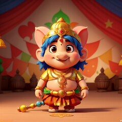 Obraz na płótnie Canvas Cute 3d indian child character. Cute Indian character in blue color