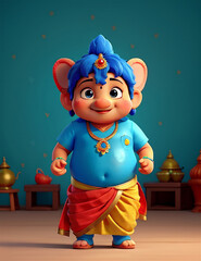 Cute 3d indian child character. Cute Indian character in blue color