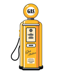 vector retro gas pump in yellow color isolated on white background