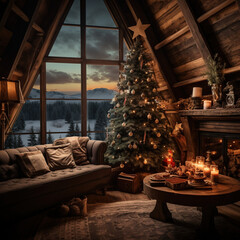 Fototapeta premium Christmas tree with fireplace