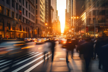 Fototapeta na wymiar Golden Hour Rush in the Heart of Manhattan