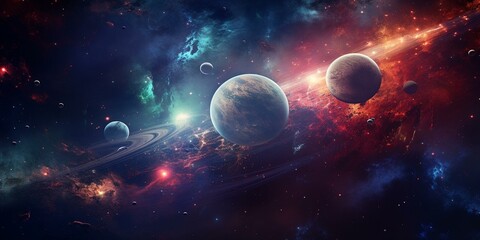 cinematic galaxy with vibrant planets and stars