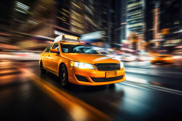 Downtown Rush: Yellow Taxi in the Night