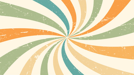 Abstract background of groovy Wavy spiral line design in 70s Hippie Retro style 