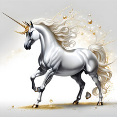 white fairy horse /unicorn , in pearly background