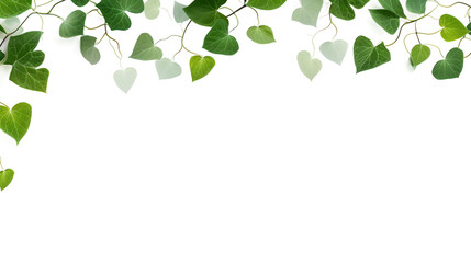 Background decorated with light green and green leaves on top, isolated on transparent background, Generative AI