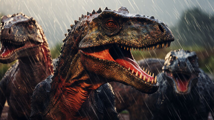 dinosaurs threatening primitive bright, generative ai