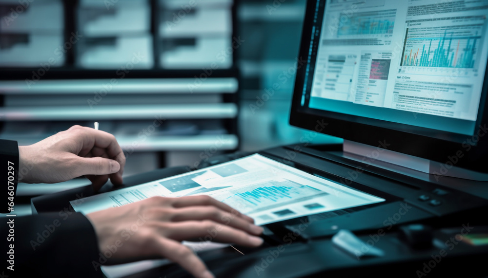 Poster corporate business working on growth strategy using technology and data generated by ai