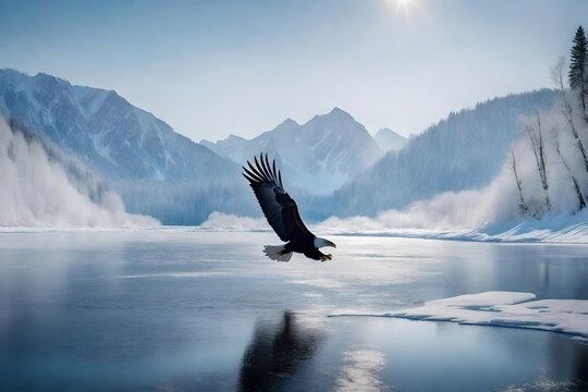 eagle flying over the lake Generated Ai