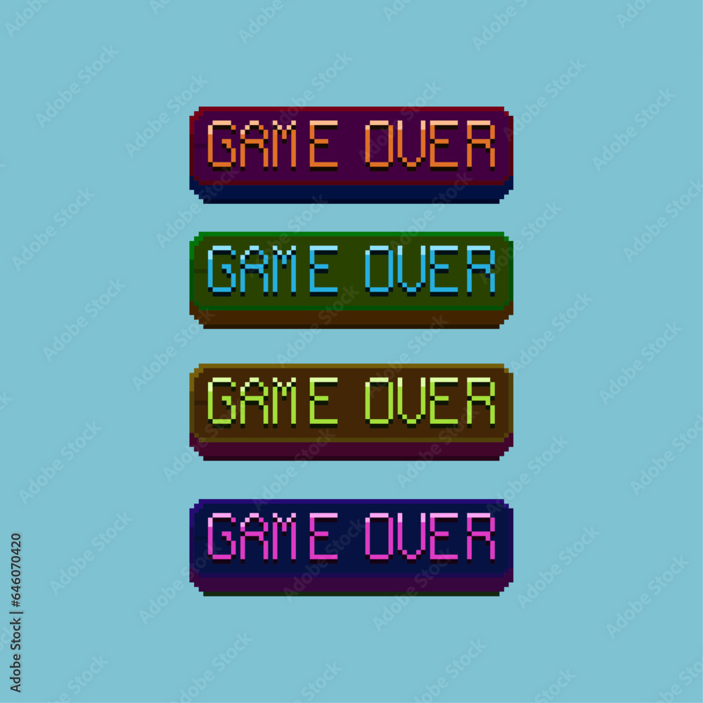 Fototapete pixel art sets of game over user interface with variation color items asset. pixel game over ui on p