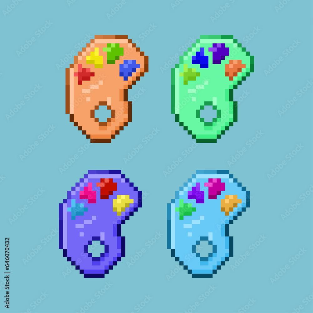 Poster pixel art sets of color pallete with variation color items asset. pixel color pallete on pixelated s