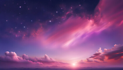 幻想的で美しい夕焼け空　青色の空と紫色の雲と星