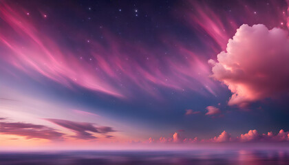 幻想的で美しい夕焼け空　青色の空と紫色の雲