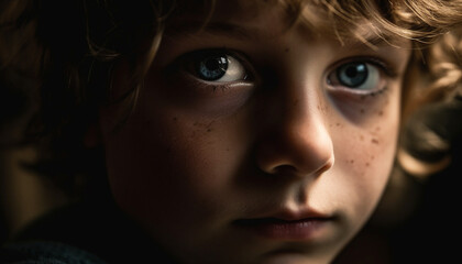 Sad boy staring, contemplating solitude in nature wet beauty generated by AI