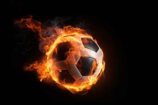 Flaming soccer ball for sports betting. Generative AI