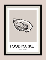 Vector hand drawing oyster illustration in a poster frame for wall art gallery