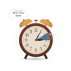Daylight Saving Time ends concept.  Vector illustration with clocks turning to an hour back. 2