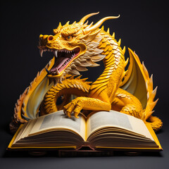chinese dragon and book