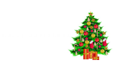 christmas greeting card with christmas tree and gifts isolated on white
