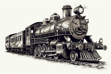 Fototapeta na wymiar Old steam train in vintage style on white background. Generative AI