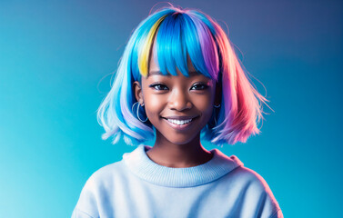 Naklejka premium Young pretty African American woman with blue hair