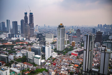 Jakarta skyline at dusk, Indonesia - obrazy, fototapety, plakaty