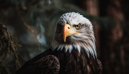 Obraz premium Majestic bird of prey perching on branch, talons in focus generated by AI