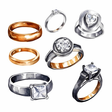 Set of different golden and silver rings