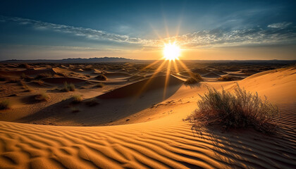 Fototapeta na wymiar Tranquil sunset over majestic sand dunes in arid Africa generated by AI