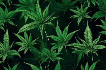 Green mobile wallpaper featuring illustrations of marijuana or hemp leaves. Generative AI
