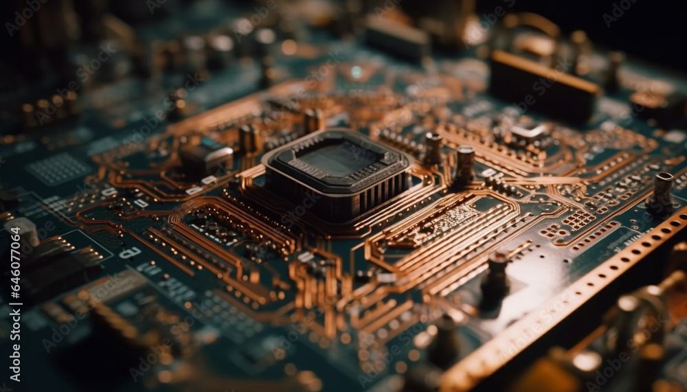 Poster abstract circuit board pattern showcases semiconductor industry technological progress generated by 