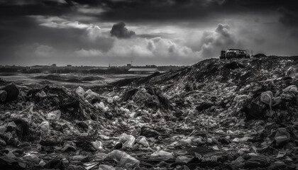 Abandoned ruin on cliff, dramatic sky over wet seascape coastline generated by AI