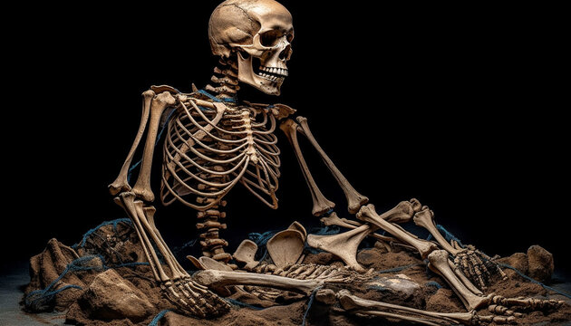 Human anatomy Skeleton, bone, rib cage, skull, vertebra, femur generated by AI
