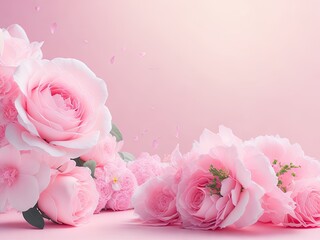 Spring creative soft concept of pink flowers. ai generative