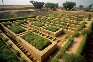 Ancient terraced gardens in Babylon, Iraq during the 6th century BCE. Generative AI - obrazy, fototapety, plakaty