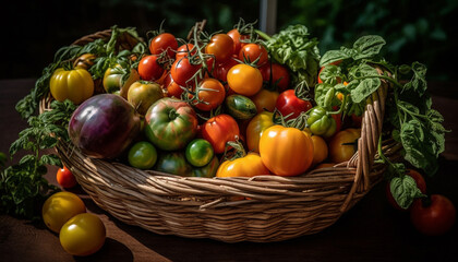 Fresh organic vegetables in a wicker basket for healthy eating generated by AI