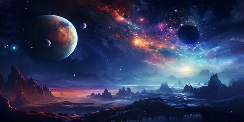 cinematic galaxy with vibrant planets and stars