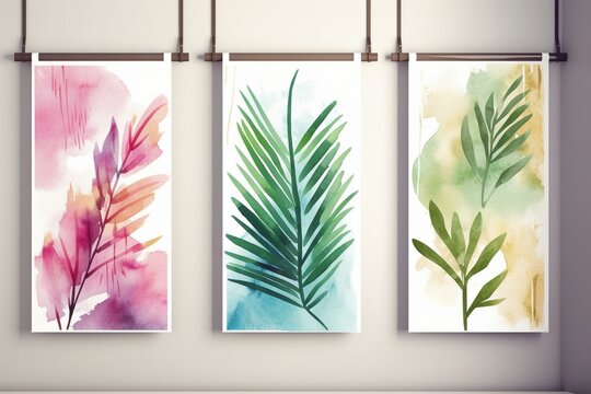Christian banner depicting lent season, holy week, and palm sunday with watercolor artwork. Generative AI