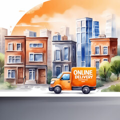 Fototapeta premium Delivery truck in the city