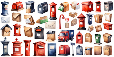 Set of mailbox and other delivery items