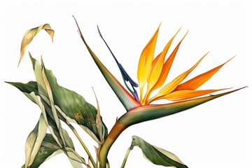 Obrazy  Botanical illustration of strelitzia bird of paradise flower. Generative AI
